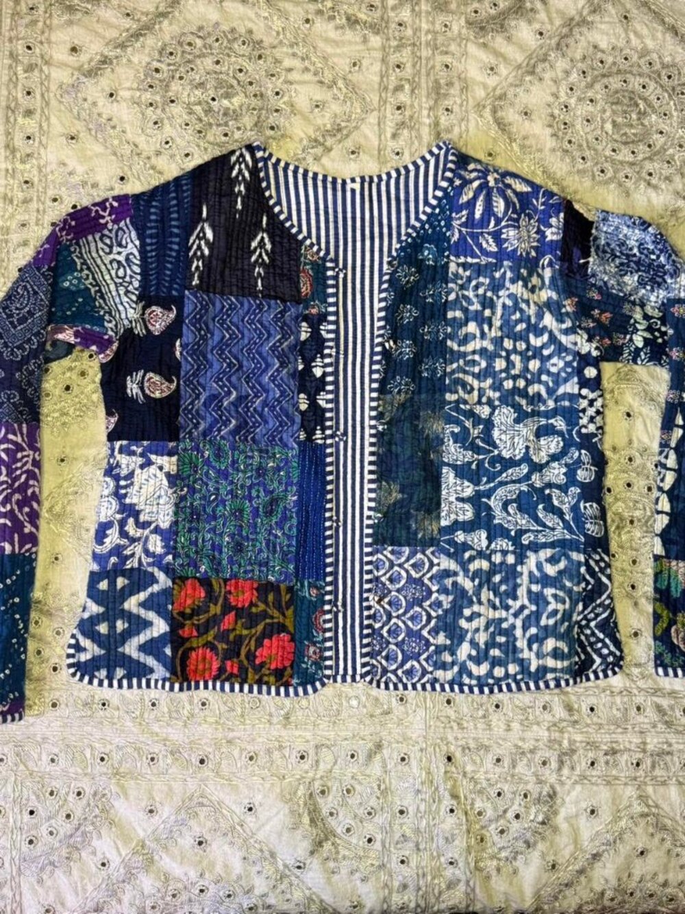 indian blue patchwork boho jacket, nwot bought in india, medium but runs small